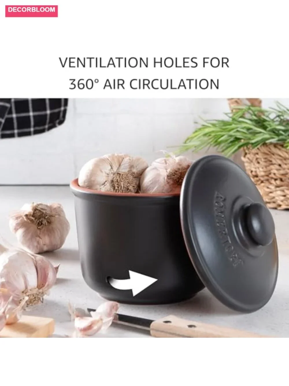 Ceramic Garlic Storage Pot with Ventilated Lid - Fresh Keeper